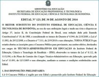 Confira editais: Inscrições para concurso do IFRO começam na segunda