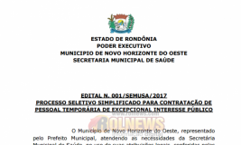Prefeitura de Novo Horizonte divulga edital com vagas para médicos