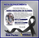 Nota de Falecimento de Maria Madalena de Oiveira