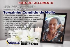 Nota de Falecimento Terezinha Cândida de Melo