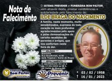 Nota de Falecimento: ILDE BRAGA DO NASCIMENTO 