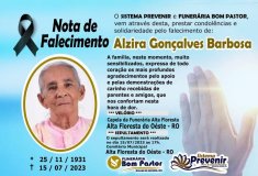 Nota de Falecimento: Alzira Gonçalves Barbosa 