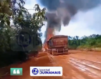 VÍDEO: fogo consome carreta na BR-174 entre Vilhena e Juína