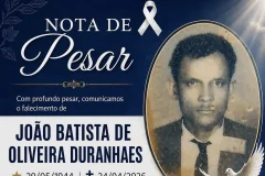 NOTA DE FALECIMENTO: JOÃO BATISTA DE OLIVEIRA DURANHAES