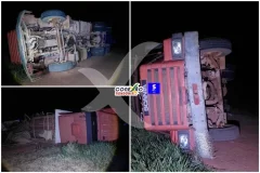 Caminhão carregado com lenha tomba na Linha 208, em Cacoal