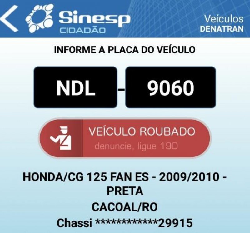 Moto furtada no pátio de hospital em Cacoal é recuperada pela PM