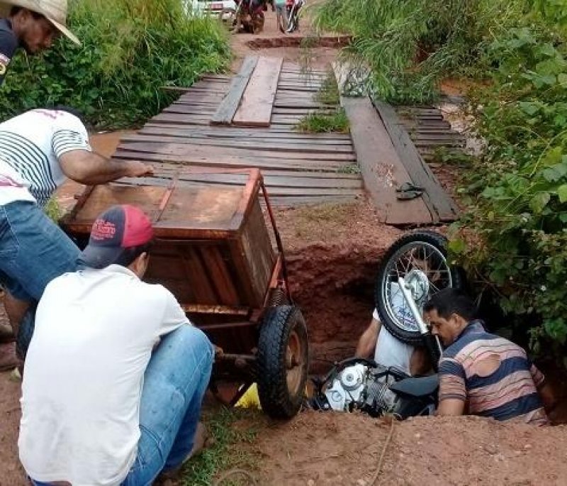 Buraco em ponte quase mata pecuarista em Nova Brasilândia