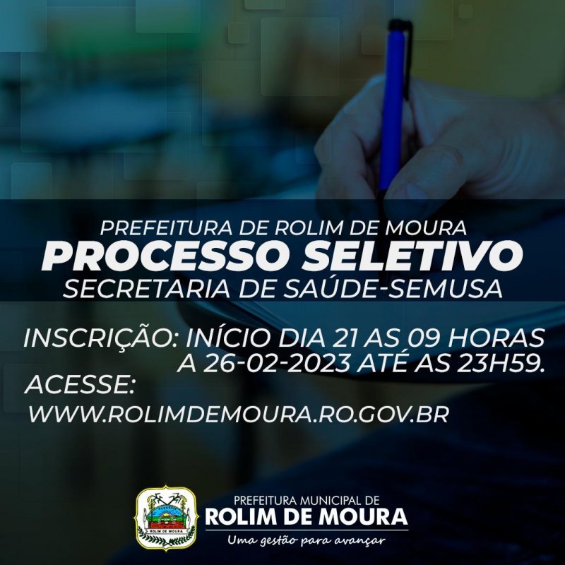 Prefeitura de Rolim de Moura anuncia teste seletivo para 18 vagas na Secretaria de Saúde