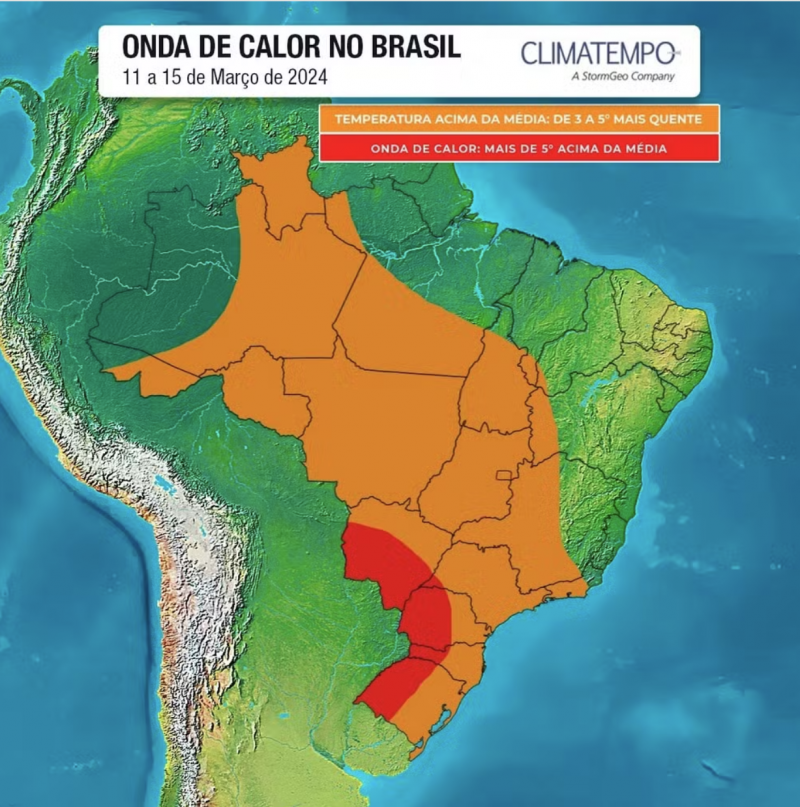 Terceira onda de calor de 2024 no Brasil. — Foto: Climatempo/Reprodução