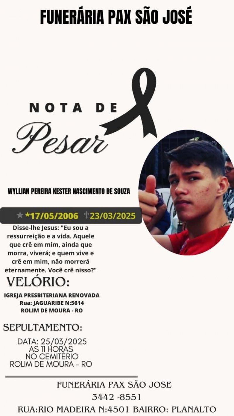 Nota de Pesar: Wylllian Pereira Kester Nascimento de Souza