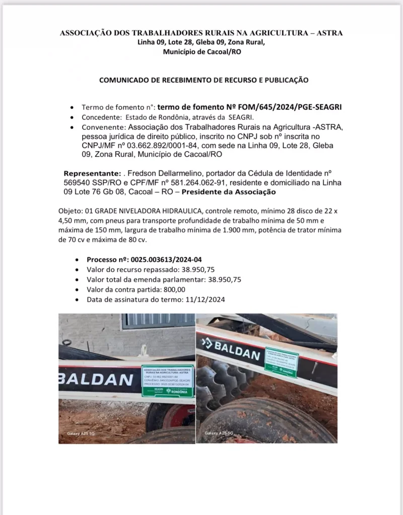 COMUNICADO DE RECEBIMENTO DE RECURSO E PUBLICAÇÃO