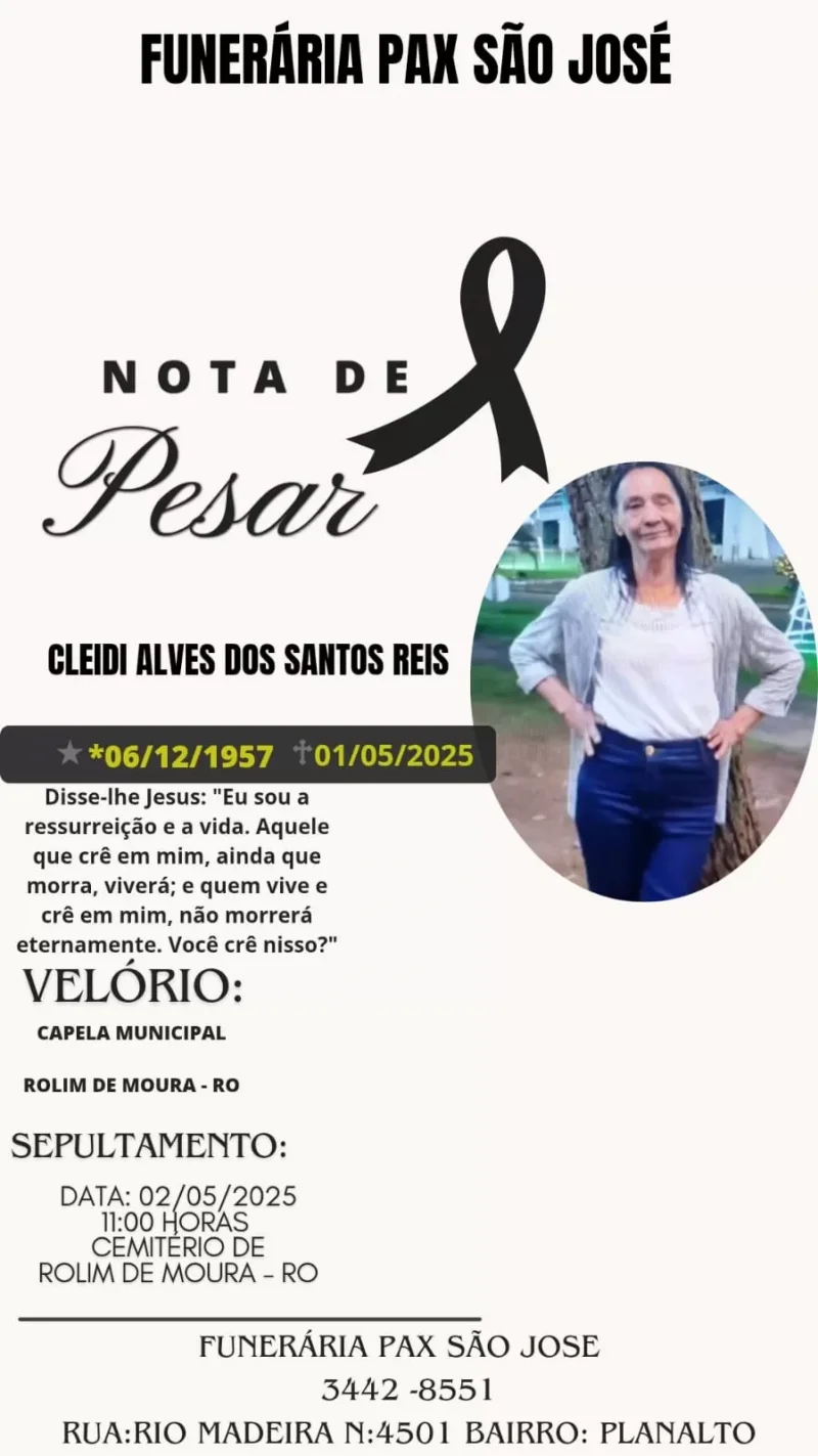 Nota de Pesar: Cleidi Alves dos Santos Reis 