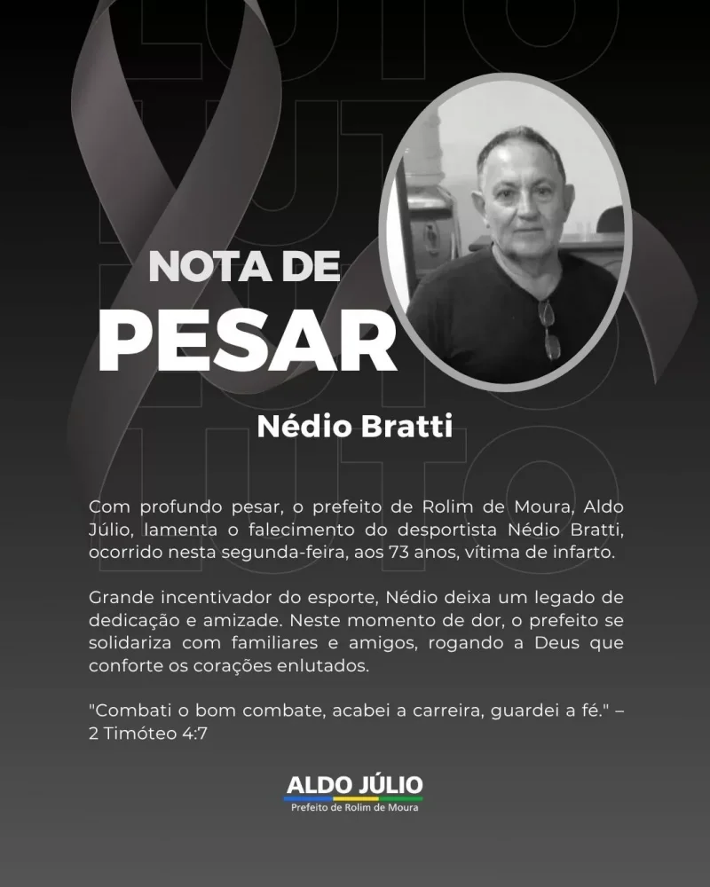 Prefeito Aldo Júlio emite nota de pesar pelo falecimento do desportista Nédio Bratti