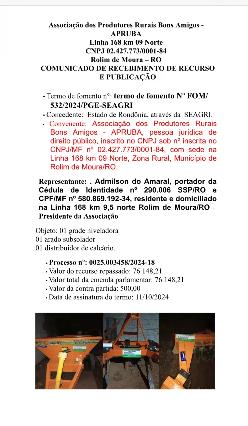 COMUNICADO DE RECEBIMENTO DE RECURSO E PUBLICAÇÃO  