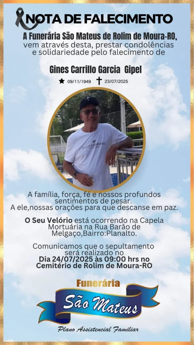 Nota de falecimento do pioneiro Gipel