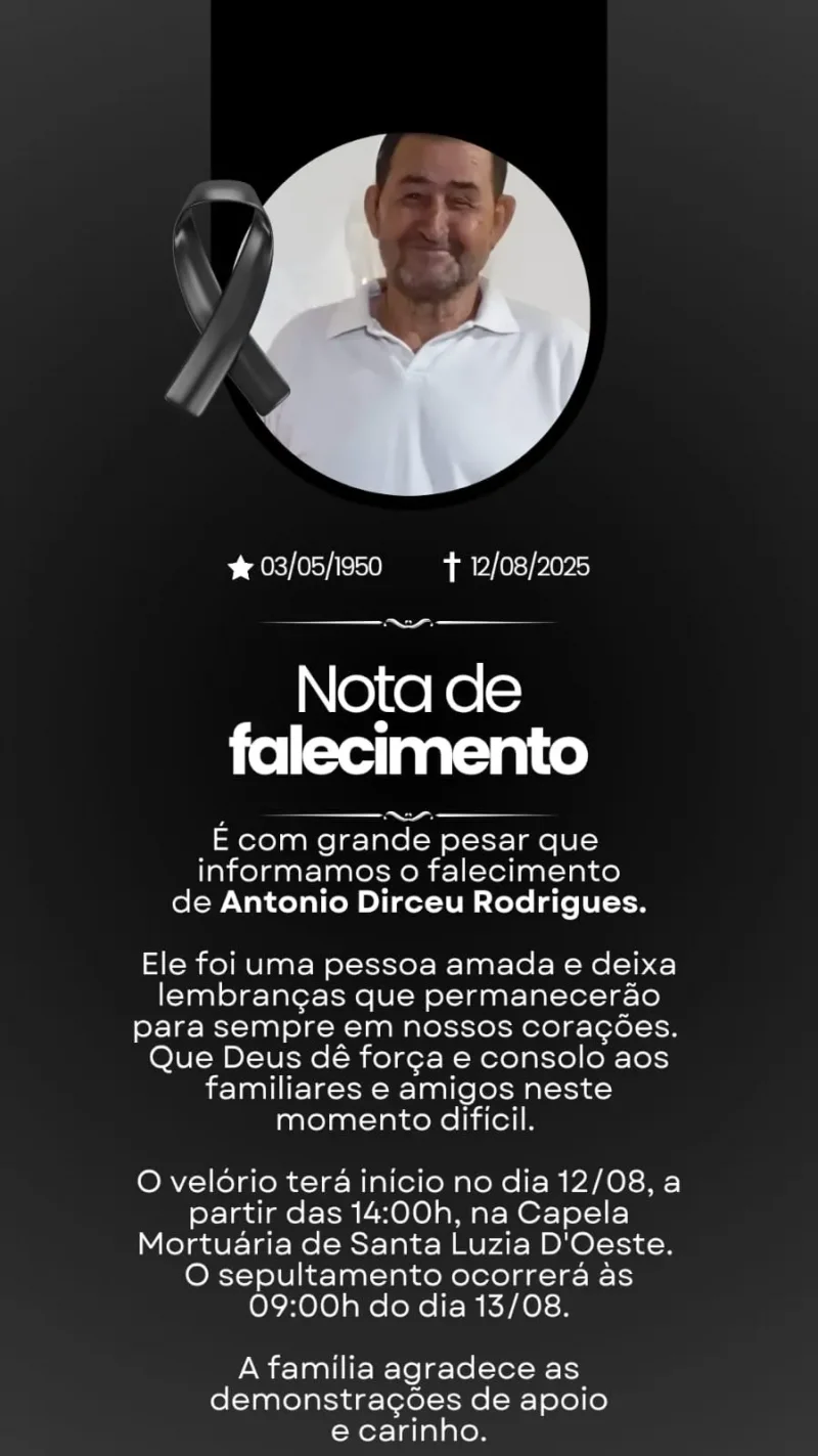 Pioneiro de Santa Luzia do Oeste, Antônio Dirceu Rodrigues, morre vitima de AVC