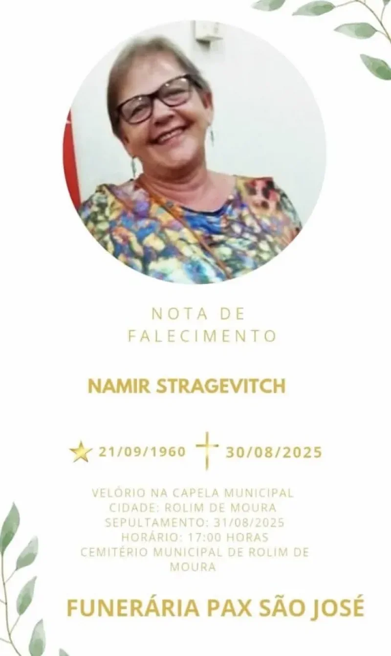 Nota de Pesar: falecimento de NAMIR STRAGEVITCH 