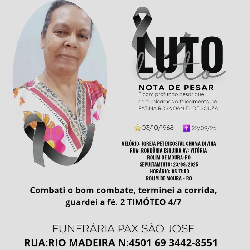 Nota de pesar: Fátima Rosa Daniel de Souza