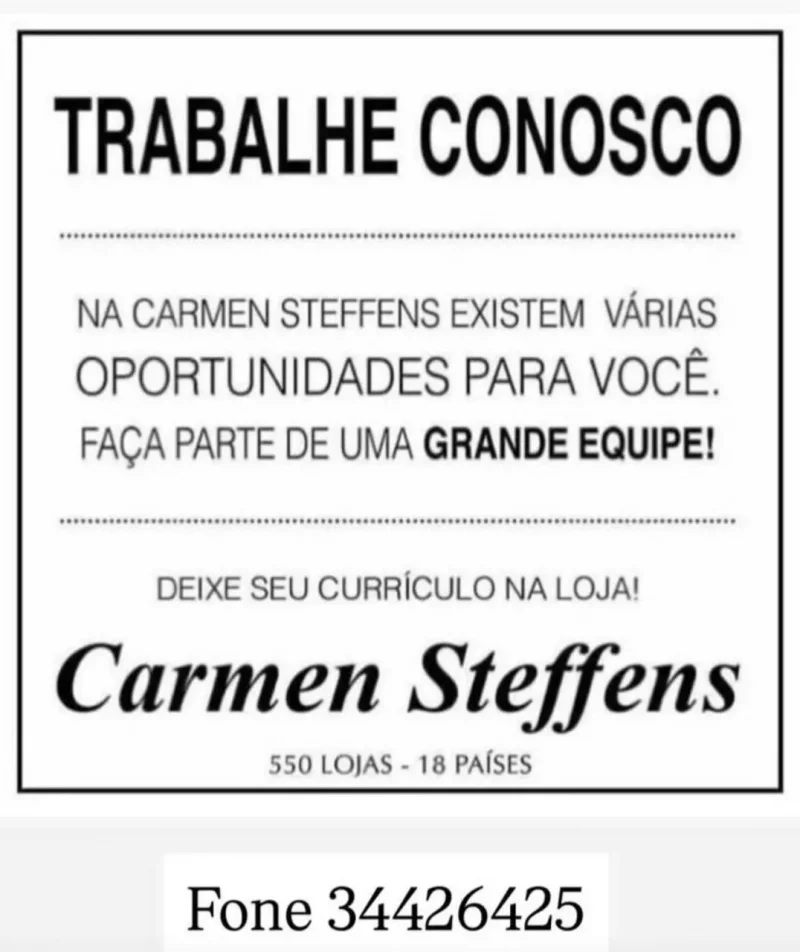 Oportunidade de emprego na Carmen Steffens em Rolim de Moura