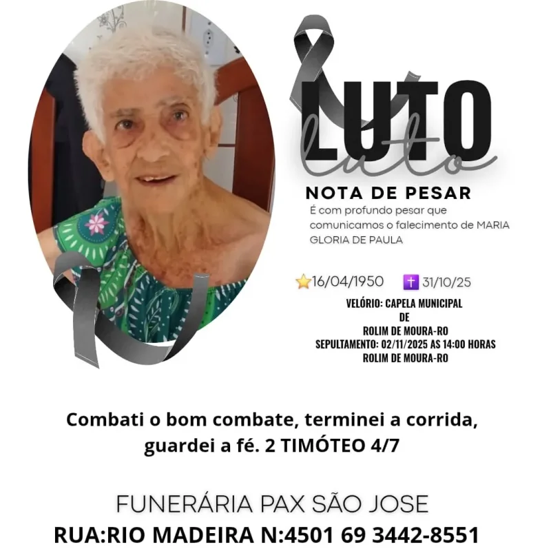 Nota de pesar: Maria Glória de Paula