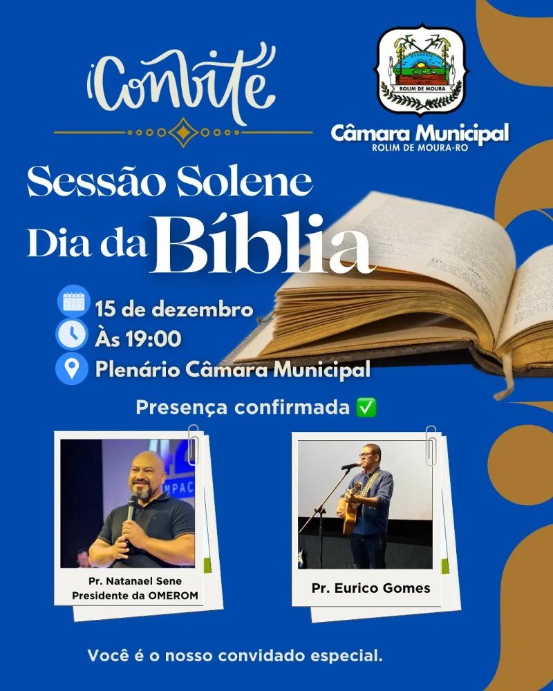 CONVITE – SESSÃO SOLENE EM HOMENAGEM AO DIA DA BÍBLIA