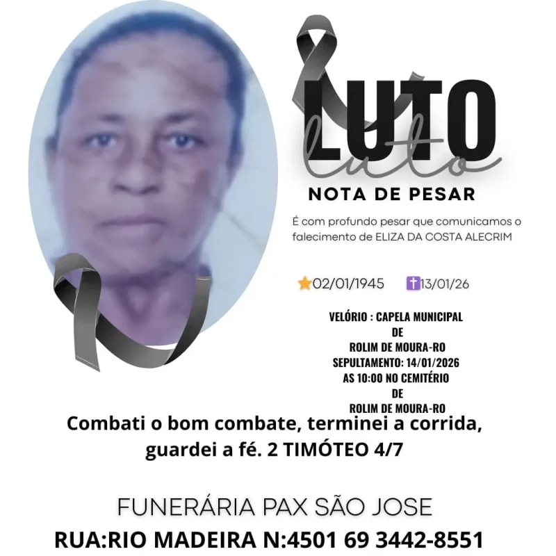 Nota de pesar:Eliza da Costa Alecrim