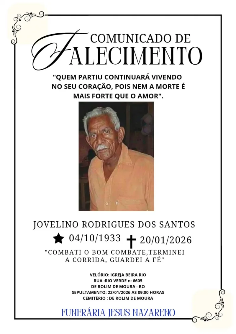Nota de Pesar: Jovelino Rodrigues dos Santos