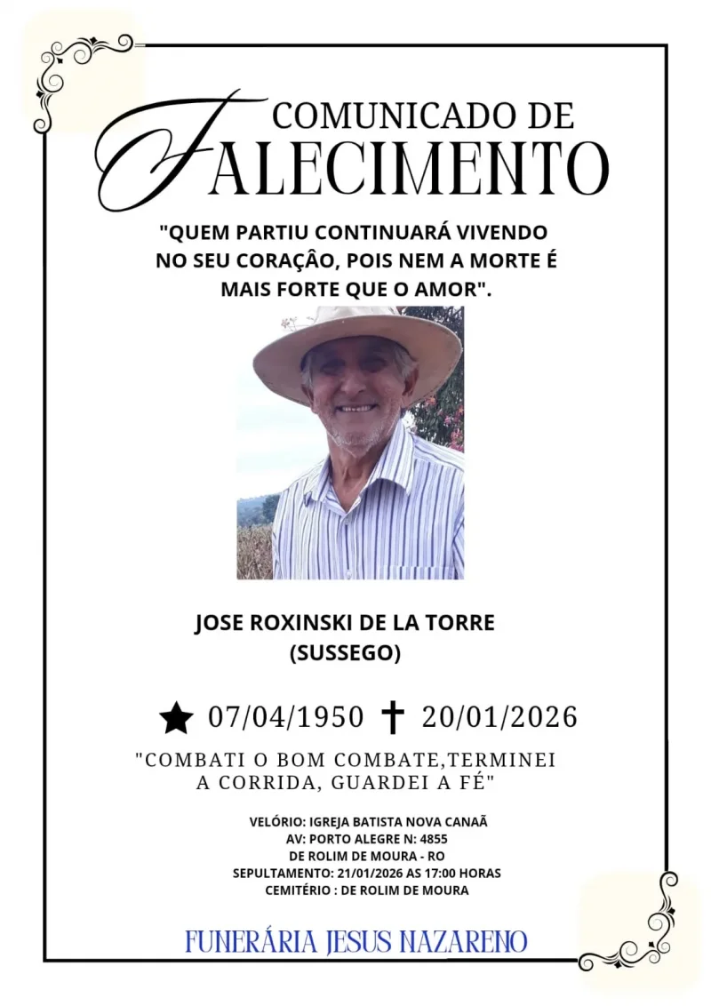 Nota de falecimento: José Roxinski de la Torre 