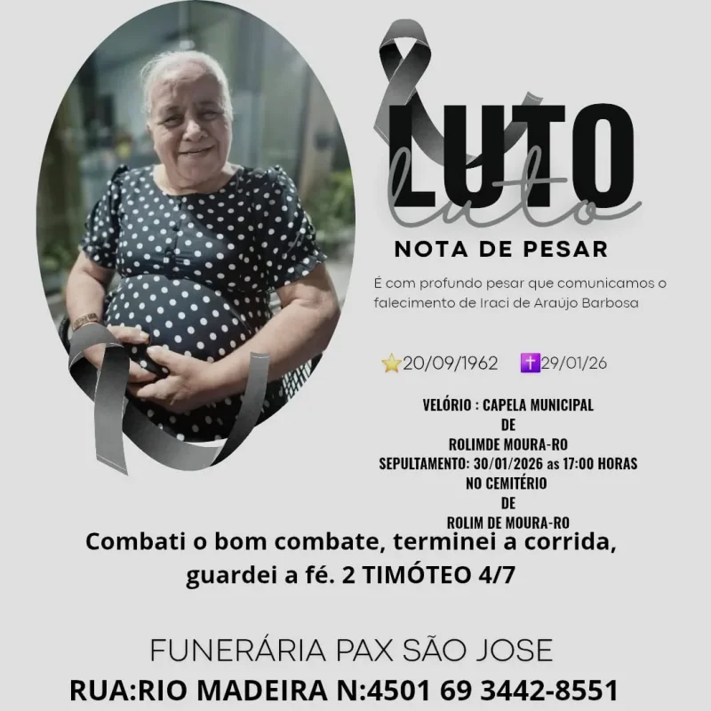Nota de pesar: Iraci de Araújo Barbosa 