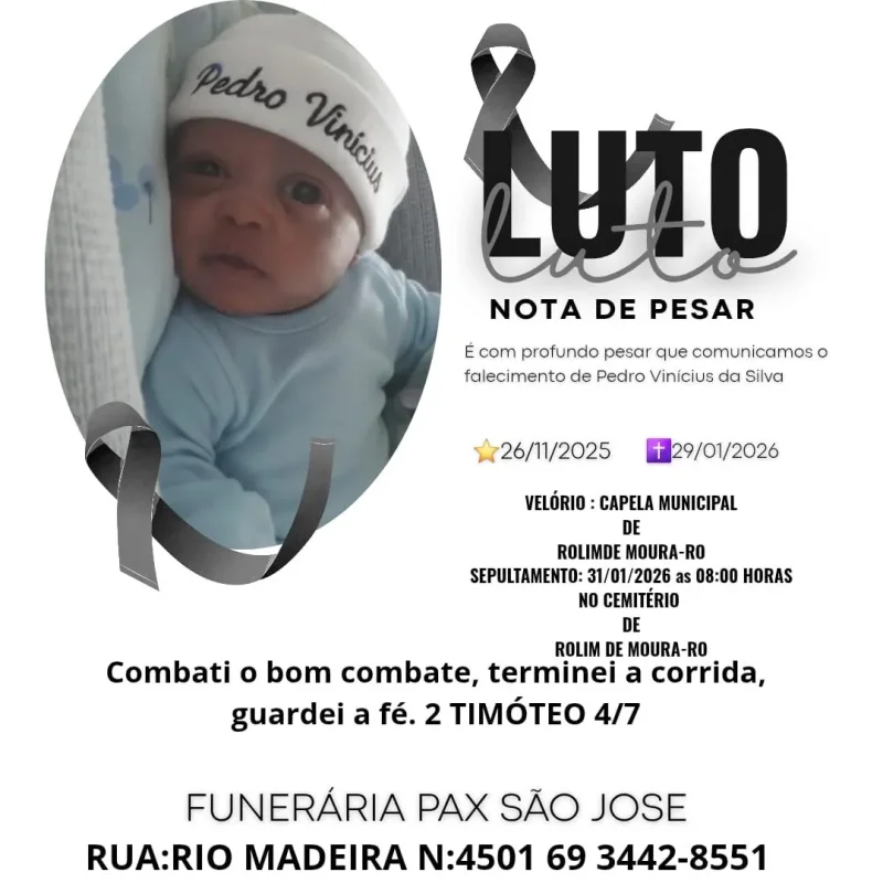 NOTA DE PESAR: pelo falecimento de Pedro Vinícius da Silva