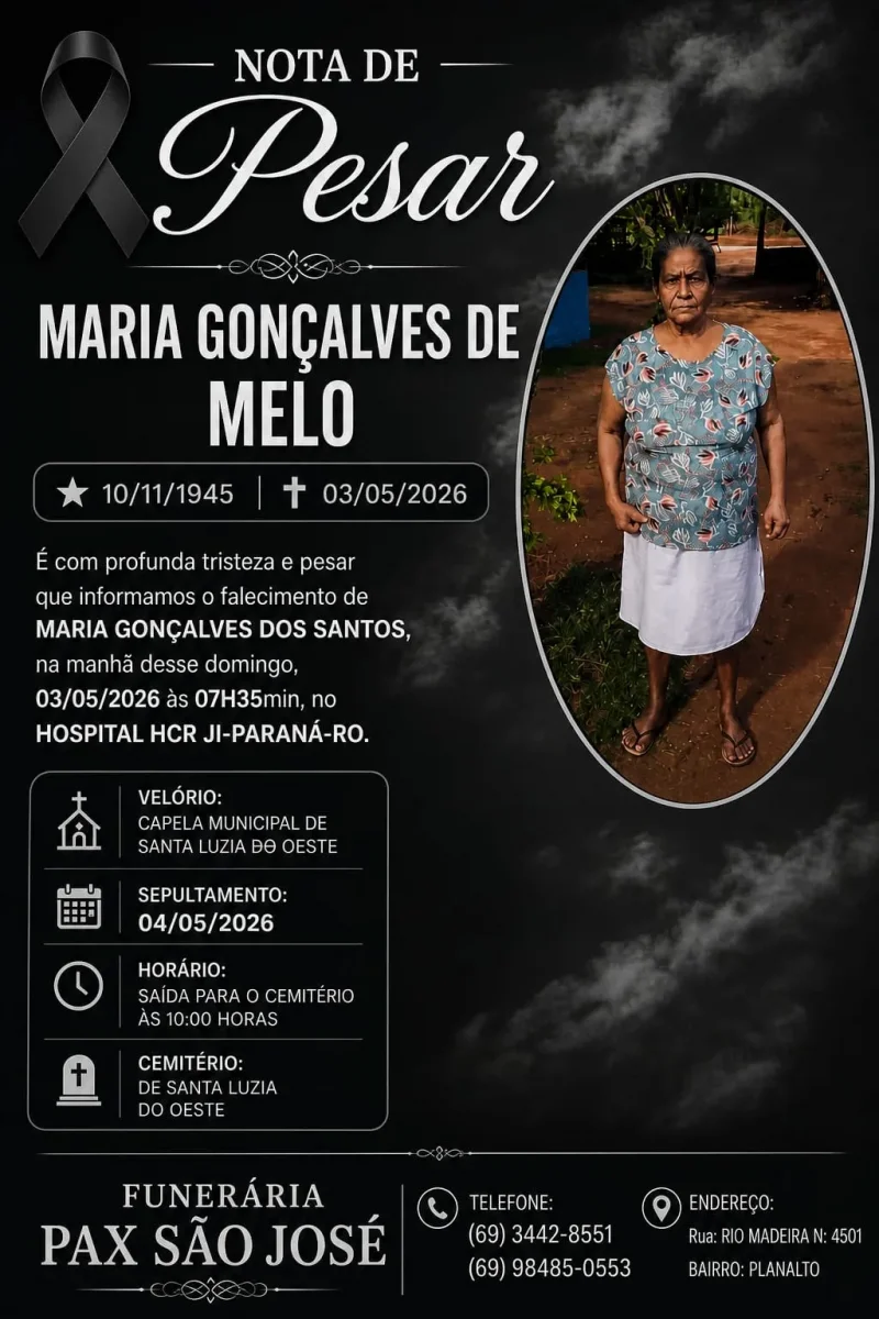Nota de Pesar: Maria Gonçalves de Melo, moradora de Santa Luzia 