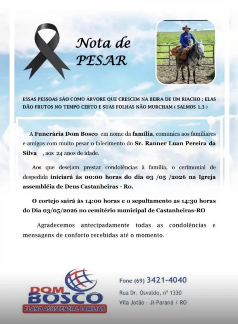Velório do peão Renner Luan ocorre em Castanheiras 