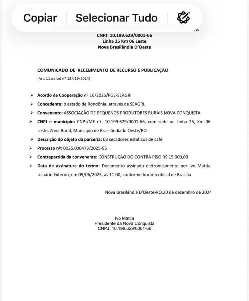 Comunicado de recebimento de Recurso e Publicação 