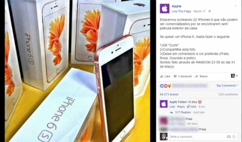 Sorteio de iPhone sem película no Facebook é golpe