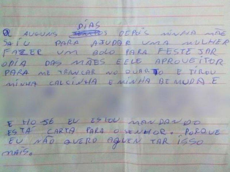 PM de Machadinho d'Oeste encontra carta de menina denunciando o padrasto por estupro