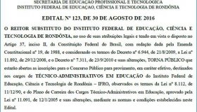 Confira editais: Inscrições para concurso do IFRO começam na segunda