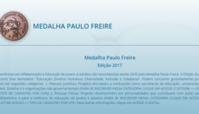Abertas inscrições ao concurso medalha Paulo Freire voltado à educação de...