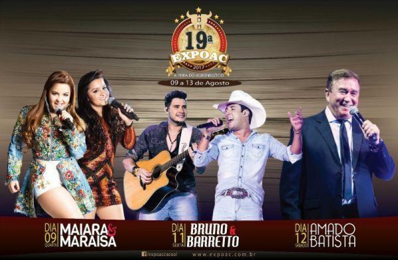 Cacoal: 19ª Expoac anuncia shows de Maiara e Maraisa, Bruno e Barretto e Amado Batista