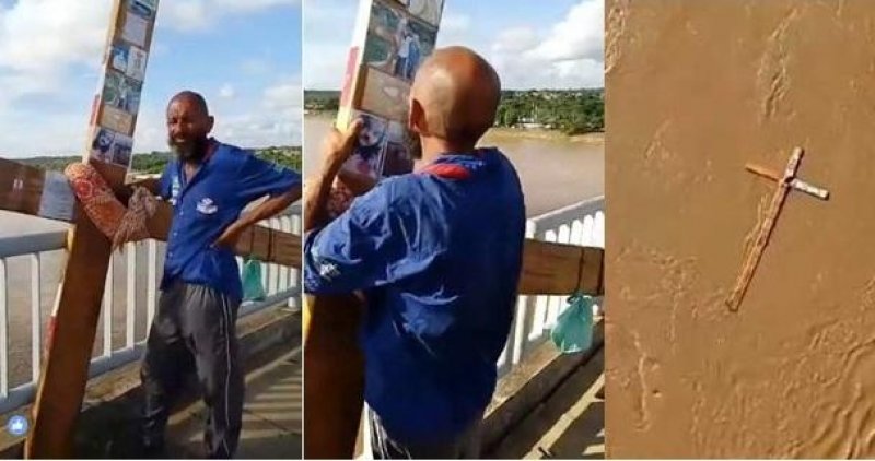 Peregrino joga cruz no Rio Madeira após carregá-la por mais de 3 mil km