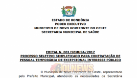 Prefeitura de Novo Horizonte divulga edital com vagas para médicos