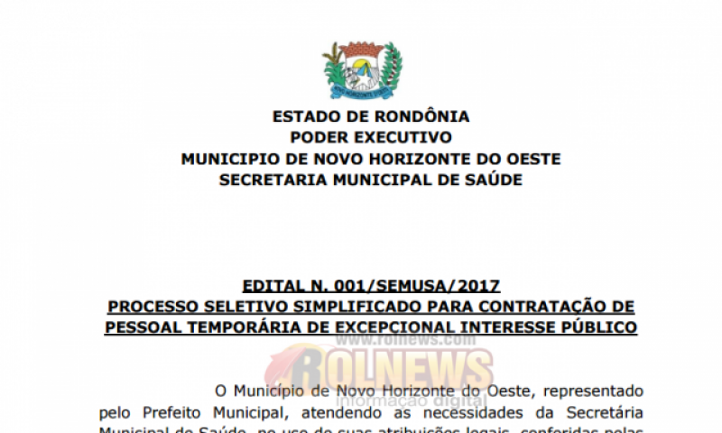 Prefeitura de Novo Horizonte divulga edital com vagas para médicos