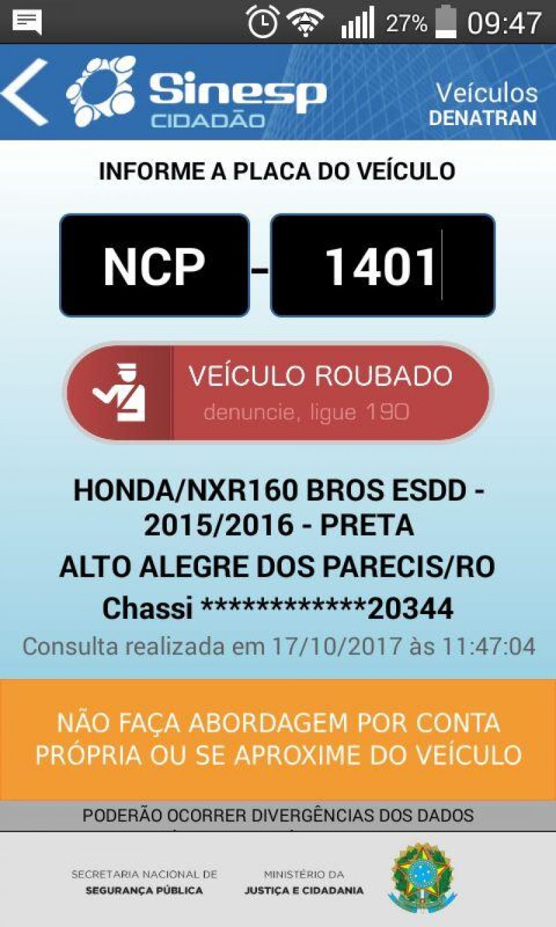 Ladrões roubam moto Bros em praça no centro de Cacoal