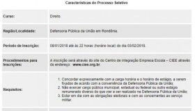 Defensoria Pública da União em Rondônia seleciona estagiários de Direito