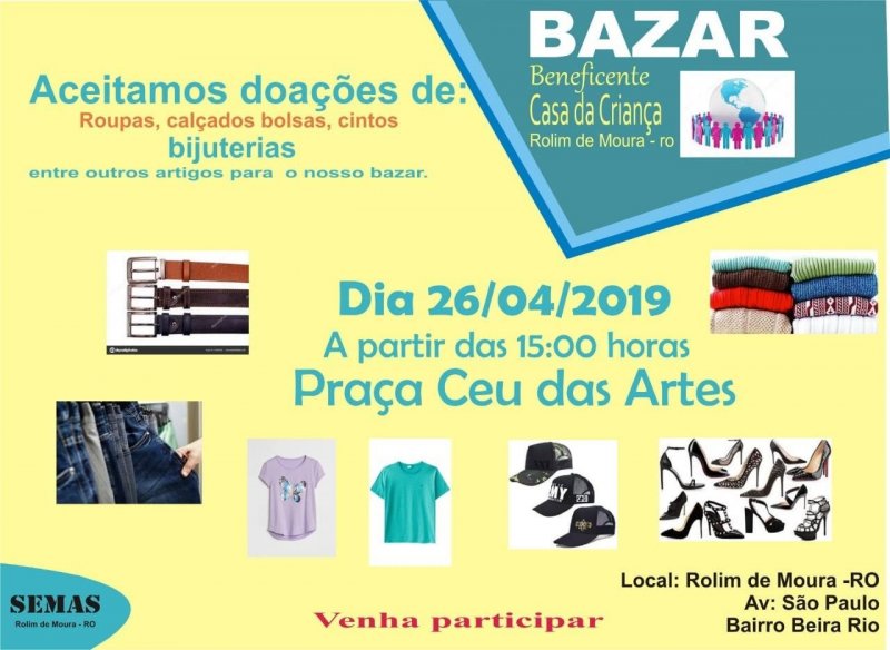 Rolim de Moura: SEMAS e CMDCA realizarão bazar beneficente para a Casa da Criança
