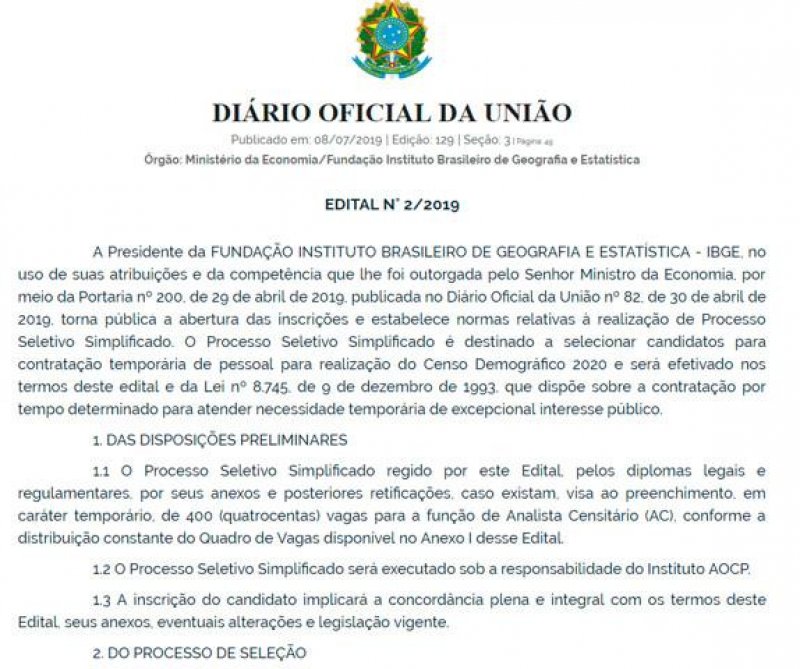 IBGE abre seleção com salários de R$ 4.200; há vagas para Rondônia