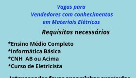 Vaga de emprego para vendedor de materiais elétricos em Rolim