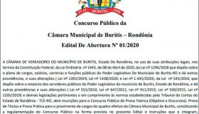 Câmara de Buritis abre concurso público com vagas para todos os níveis