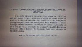 SOLICITAÇÃO DE LICENÇA PRÉVIA, DE INSTALAÇÃO E DE OPERAÇÃO