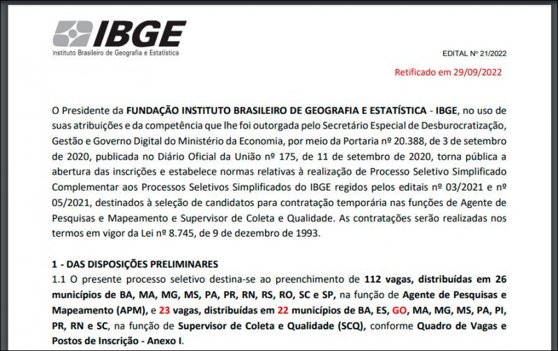 Nível médio: IBGE abre nova seleção com vagas para Rondônia