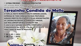Nota de Falecimento Terezinha Cândida de Melo